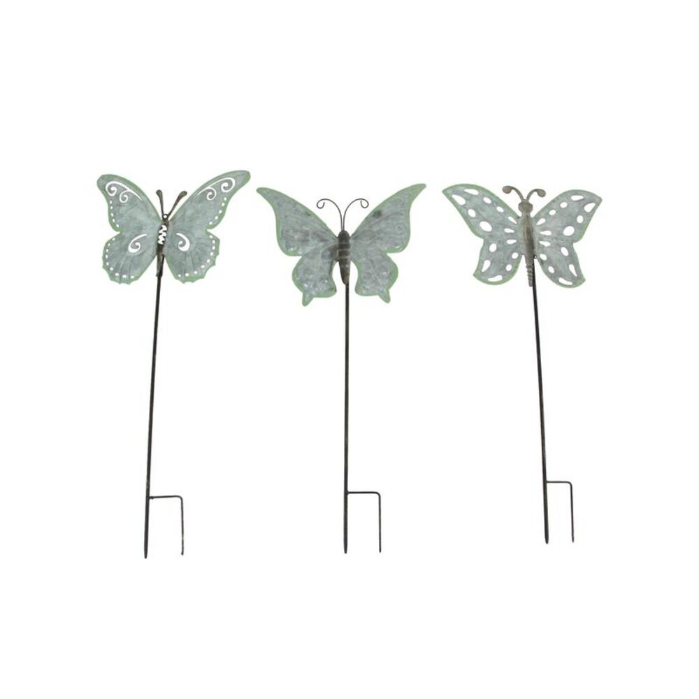 Set of 3 Galvanized Metal Butterfly Garden Stakes Patio Yard Art Outdoor Decor